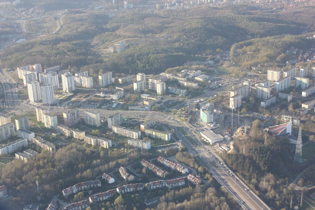 Morena w dzielnicy Piecki-Migowo w Gdańsku z lotu ptaka